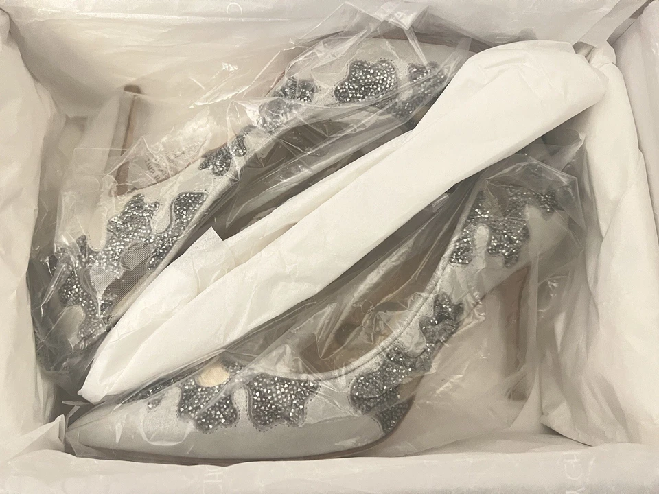 Zapatos de salón Jimmy Choo Karmel 85 EU 38 platino gamuza cristal malla tacones altos Foto 4 de 4