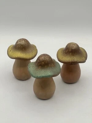 Terracotta Mushroom Trio Glazed Heads Flower Garden Household Decor - Image 1 of 4