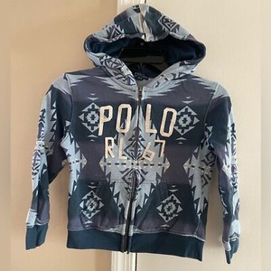 Polo Ralph Lauren hoodie zip up front tribal Aztec print with pockets Sz 7