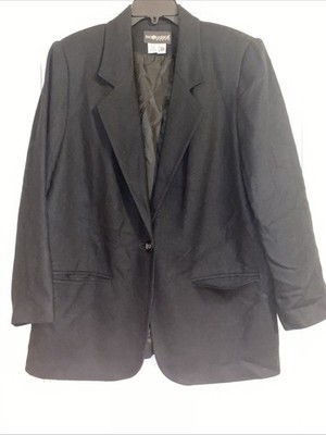 Sag Harbor Women Vintage 100% New Wool Blazer Jacket 16W Black Lined 1 Button
