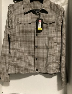 Murano Men's Gray Plaid Button Front Jacket Point Collar Pockets Logo L