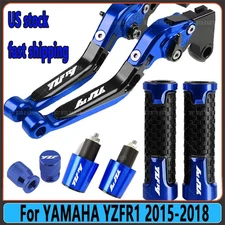 Motorcycle Brake Clutch Lever Handle Grip End Sets For YAMAHA YZFR1 15-2018 Blue