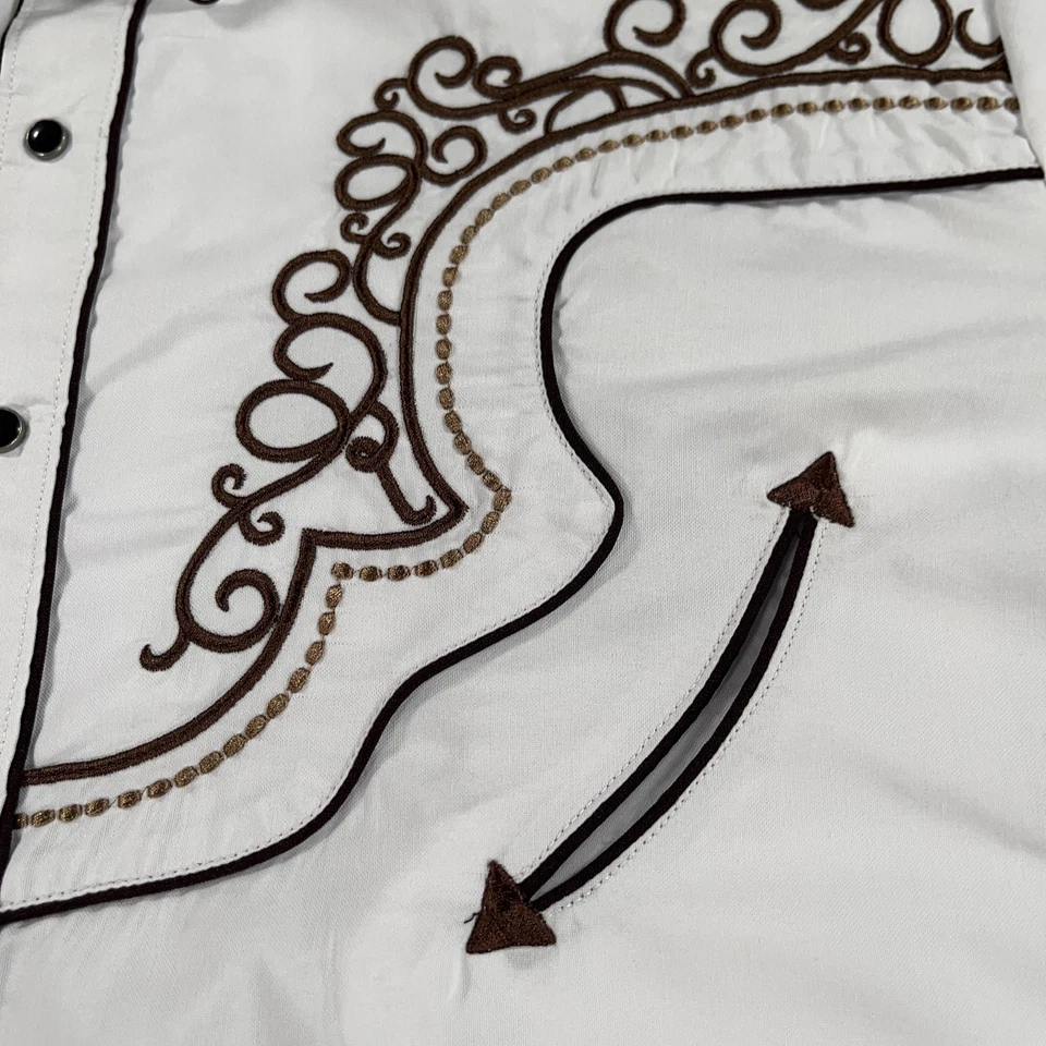 Rangers Legend Shirt Mens 2XL XXL White Brown Western Pearl Snap Smile Pockets - Image 3 of 4