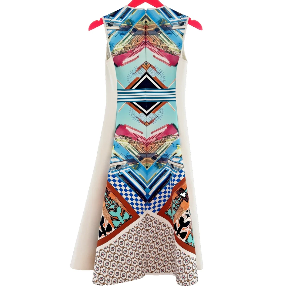 Vestido midi CLOVER CANYON blanco de neopreno con estampado gráfico CUBA línea A Foto 3 de 4