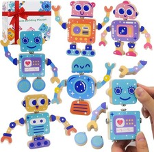 Robots Wooden Snap-Together Building Toys – 28-Piece STEM Montessori... 