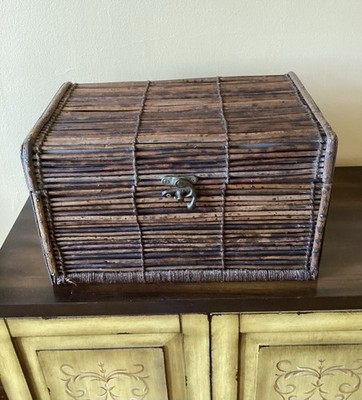Vintage Rattan & Bamboo Treasure Chest   Mid-Century Japandi Boho Storage Trunk