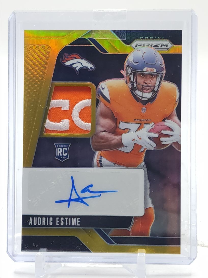 AUDRIC ESTIME 2024 PANINI PRIZM RPA ROOKIE PATCH GOLD RC AUTO 10/10 Q5099