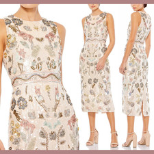 NWT $998 Mac Duggal [ 12 ] 9353 Floral Embellished Column Midi Dress #S995
