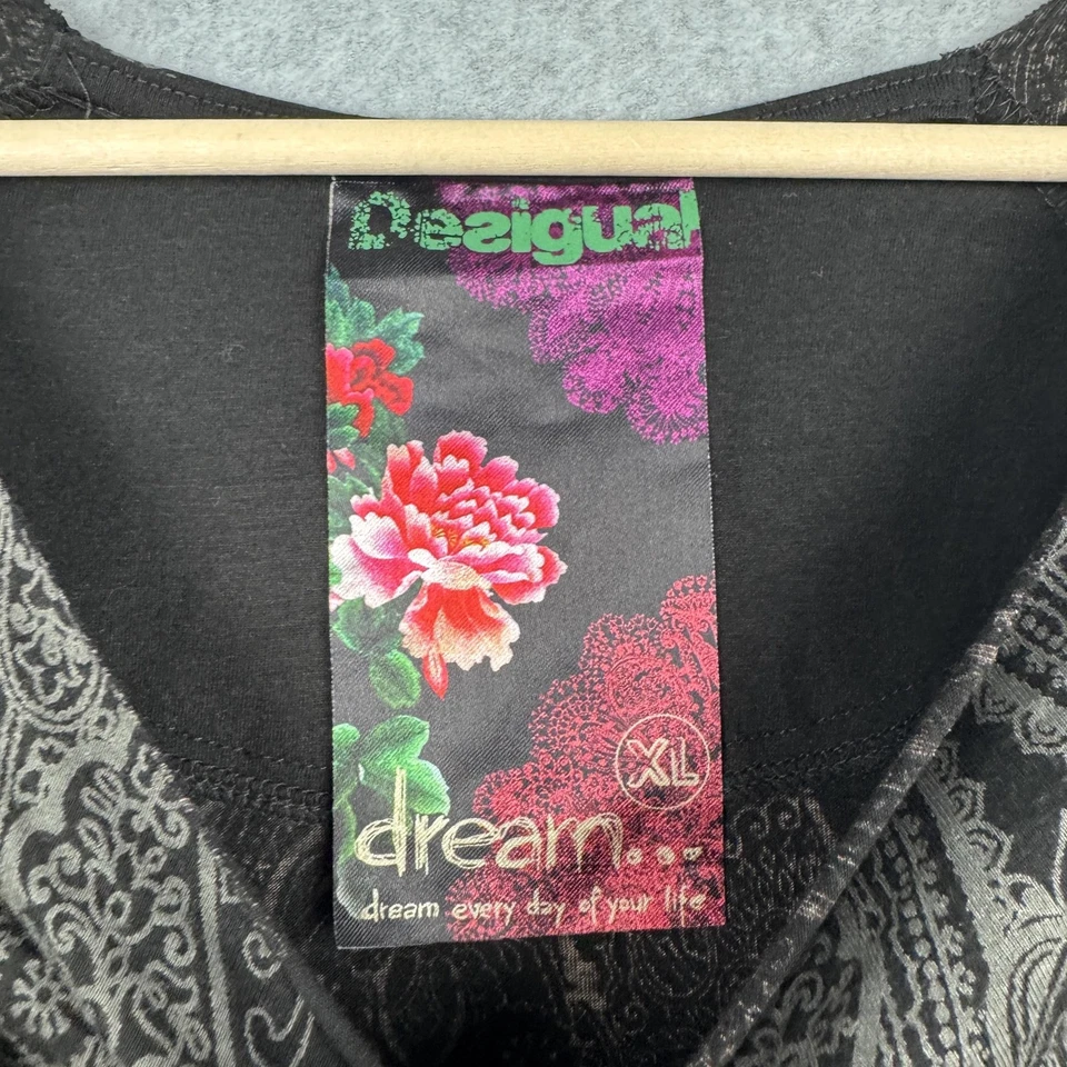 Camisa Desigual Mujer XL Negra Multicolor Capucha Cuello Manga Larga Túnica Cachemira Foto 4 de 4
