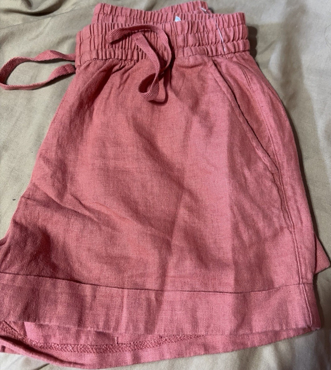 Old Navy Pink Linen Blend Drawstring Shorts XS Elastic Waist Pockets