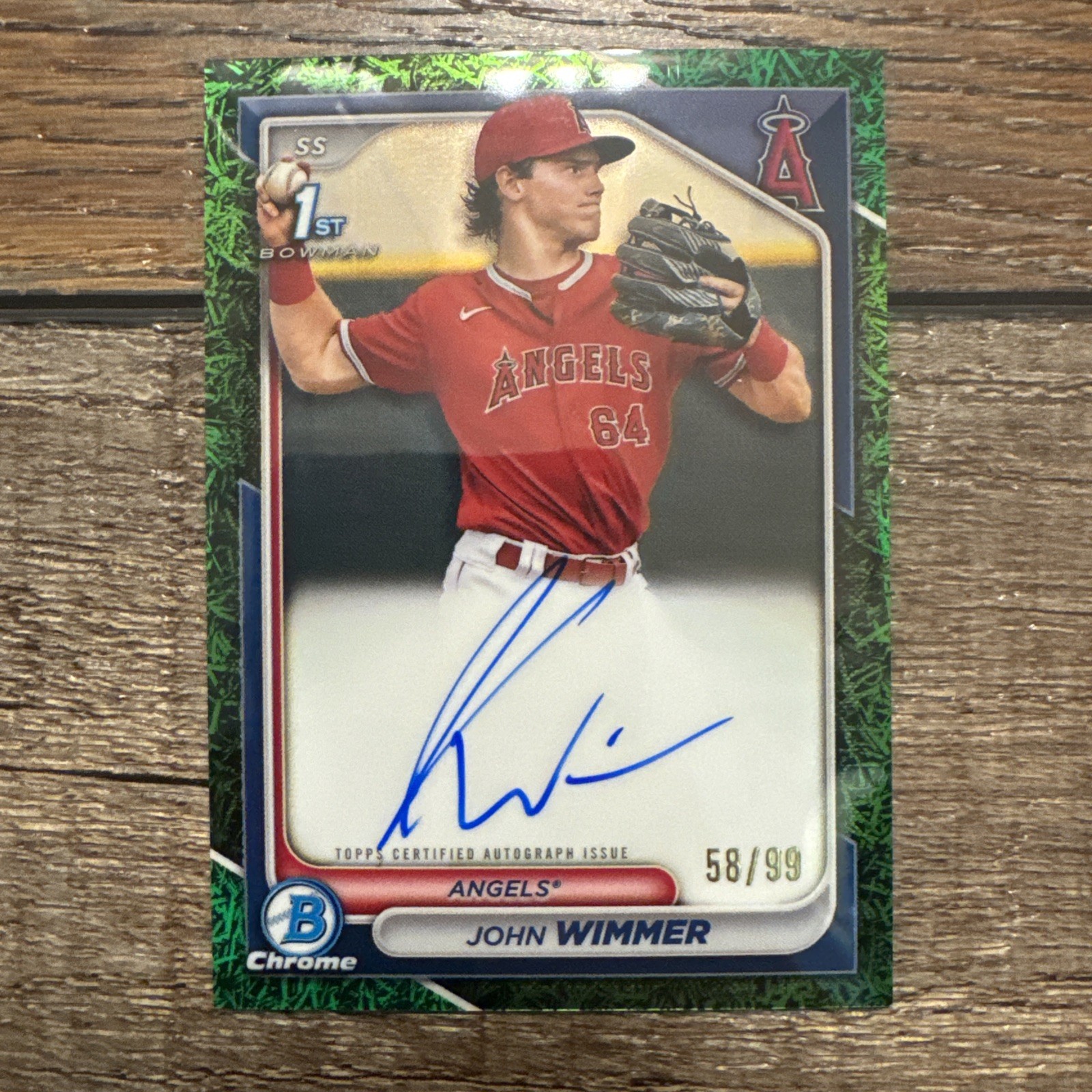 🔥2024 Bowman Chrome 1st JOHN WIMMER Green Grass Refractor Auto RC /99 #CPA-JW