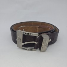 Vintage Harley-Davidson Brown Leather Belt Silver Buckle USA Eagle THRASHED Worn