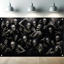 Halloween Skeleton Ghouls Backdrop 71 X 43 Inch Creepy Undead Ghost Crowd Horror