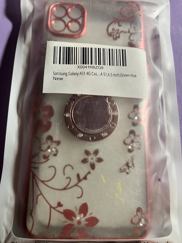 PASNEW Floral Printed Ring Holder Back Case for Samsung Galaxy A51 - Pink Clear