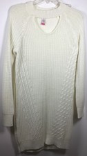 NO BOUNDARIES Jrs Medium SWEATER DRESS (white w/ long sleeves & choker neckline)
