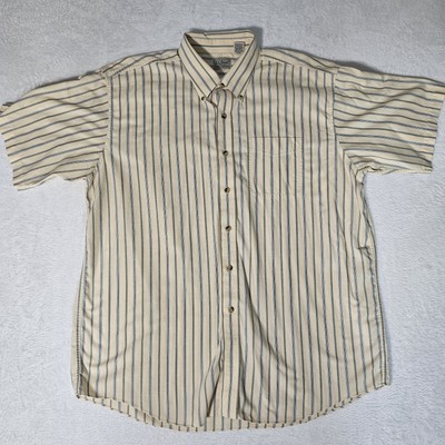 L.L. Bean Button Down Shirt Men s XL Reg Stripes Yellow Blue Gray Short Sleeve