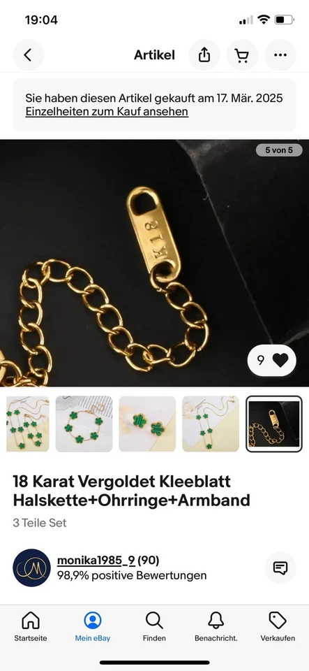 18 Karat Vergoldet Kleeblatt     Halskette+Ohrringe+Armband