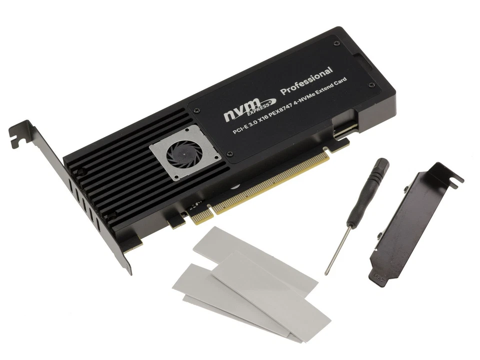 Pcie 3.0 X16 Card for 4 M.2 NVMe SSDs Chipset PLX PEX8747 - Aluminum Enclosure - Image 2 of 4