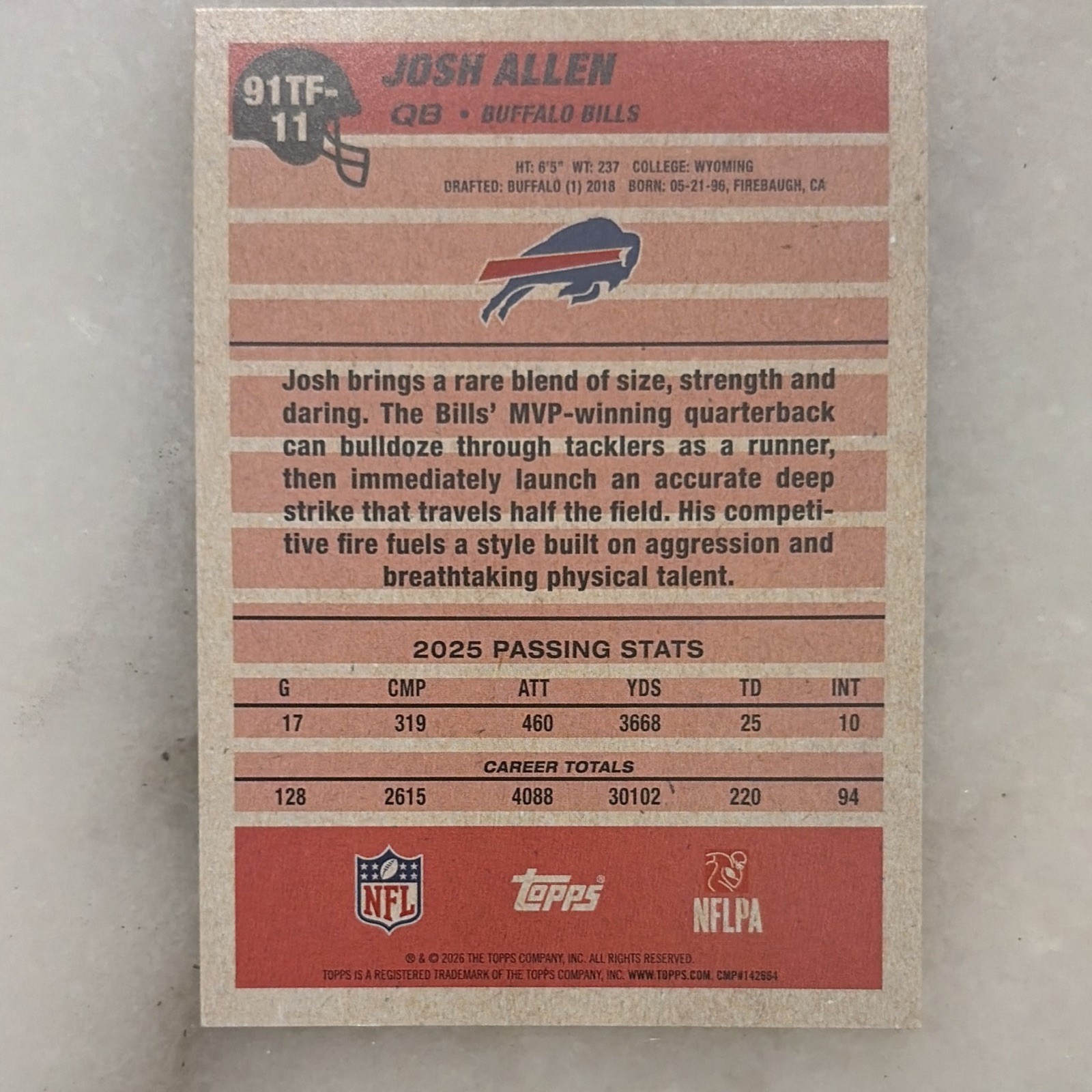 Red Insett Topps 1955 Topps Insert 2025 Josh Allen Buffalo Bills Card #91TF-11 | eBay