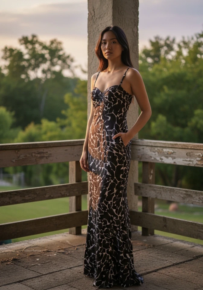 Vestido de sirena vintage Roberto Cavalli para mujer negro blanco estampado animal talla 2 Foto 3 de 4