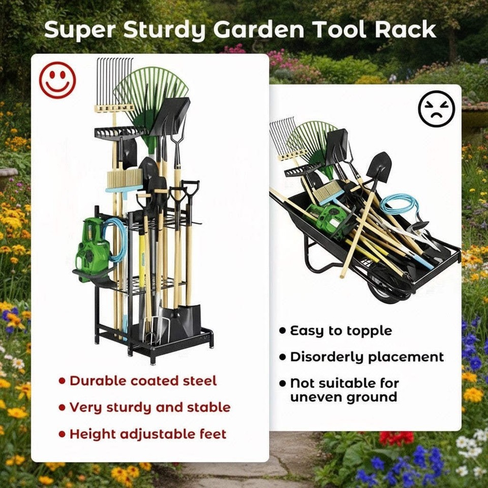 Heavy-Duty Garden Tool Organizer Rack for Garage & Yard | eBay