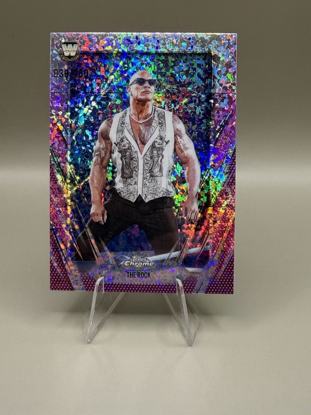 2026 WWE Topps Chrome The Rock Pink Sparkle Refractor /250