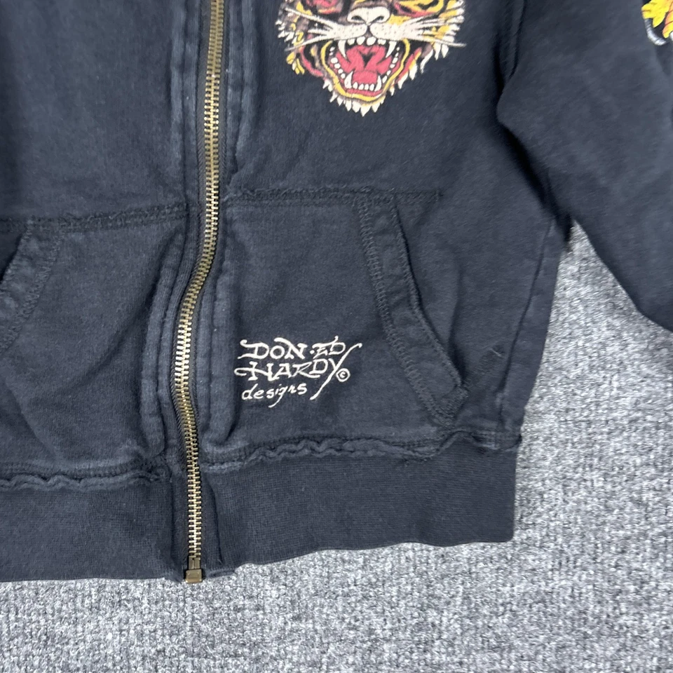 Ed Hardy Sudadera con Capucha Juvenil Talla 2 Negro Tigre Muerte Antes de Dishonor Tatuaje Cremallera Chaqueta Foto 2 de 4