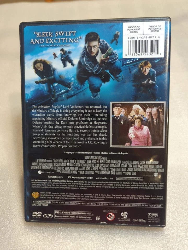 Harry Potter and the Order of the Phoenix DVD Full screen Edition. No Scratches. - Image 2 of 4