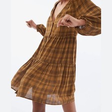 Urban Outfitters Plaid Long Sleeve Babydoll Dress, size XS