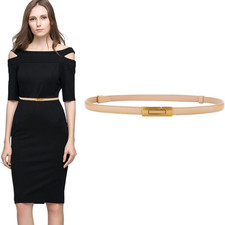 Women's Leather Skinny Belt for Dress Adjustable Thin Waist Belt Dress Belt Top