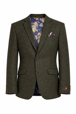 Olivgrünes Tweed Sakko 100% reine Lammwolle Blazer Pferderennen Rennen Schießen