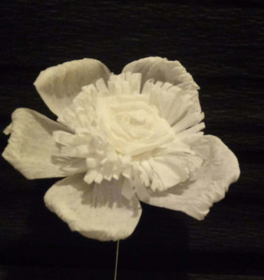 25 x  Krepprosen Krepp Papier Blumen mit Floristen Draht, 10 cm weiß, ELIT ETNO