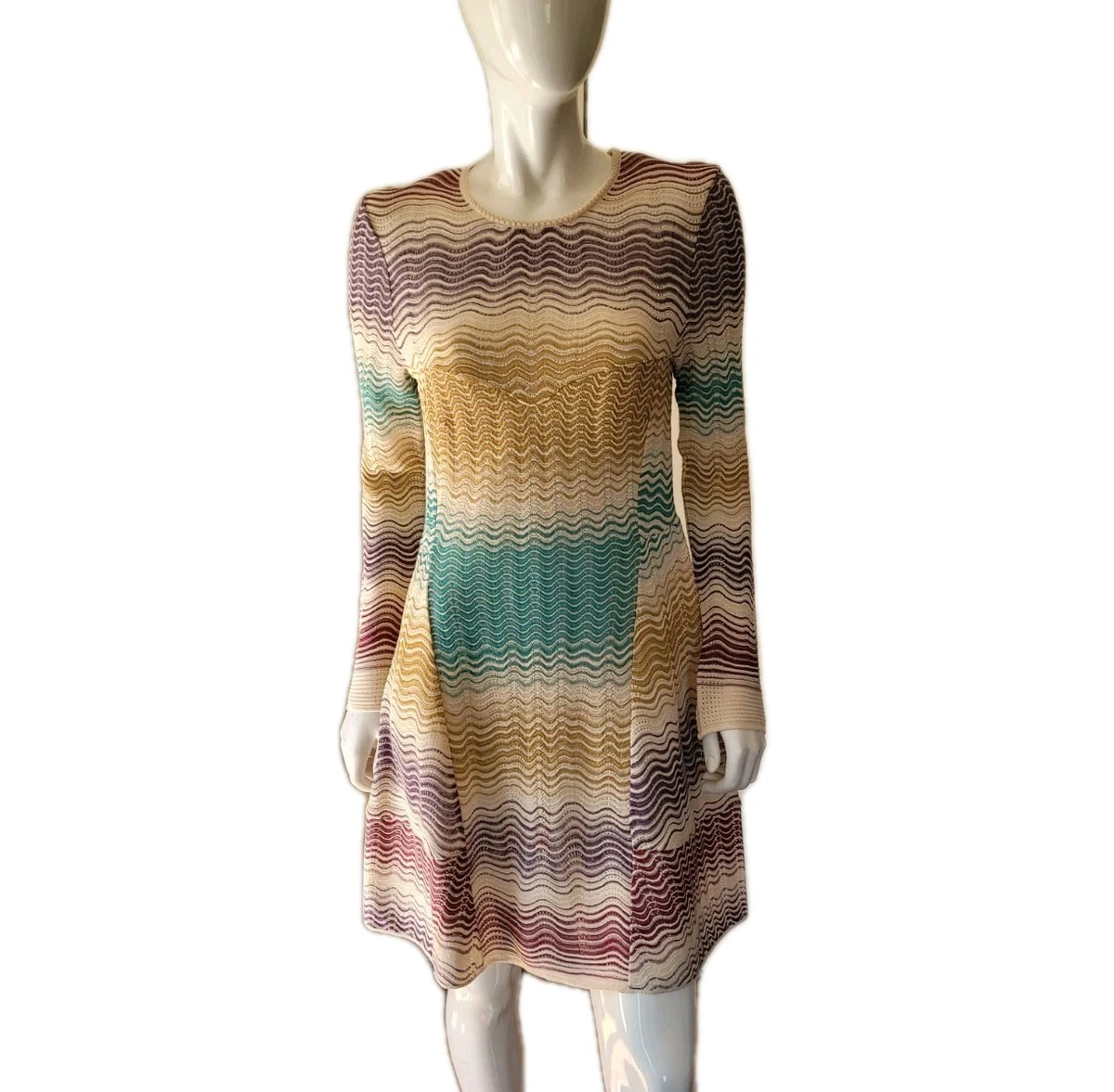 slim fit dress slacks Spectacular Missoni Multi Color Knit Halter Dress with Fringe main image 1