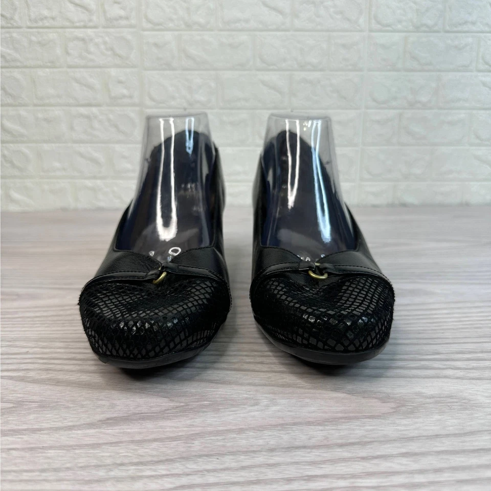 Zapatos Aravon Eleanor WMNS 9.5D Cuero Negro Texturizado Puntera Sin Cordones Tacón Bloque Foto 3 de 4