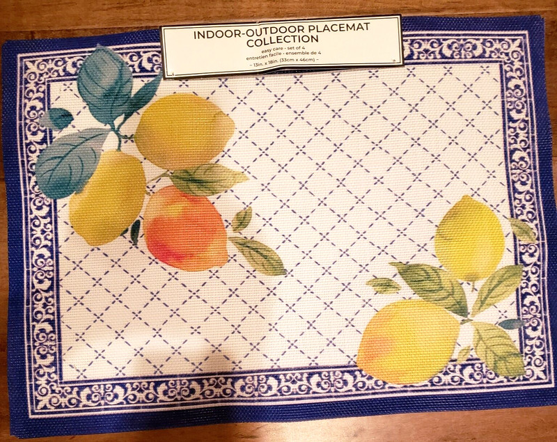 Citrus & Blue Border Lemon Fruit Vinyl Placemats Set Of 4 Indoor & Outdoor New