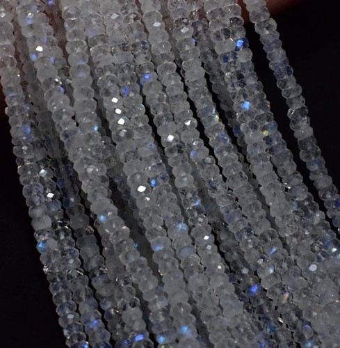 5 Stränge AAA+++ Natürlicher Blau Auffälliger Mondstein 3-4 MM Facettierte Ed... - Bild 7 von 12