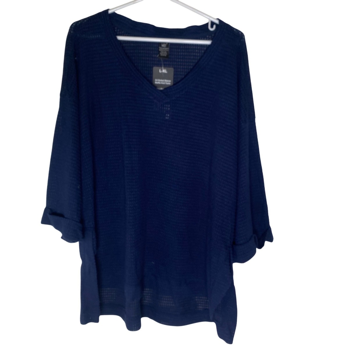 NWT Lildy Womens L-XL 3/4 Rolled Sleeve Waffle Knit Tunic