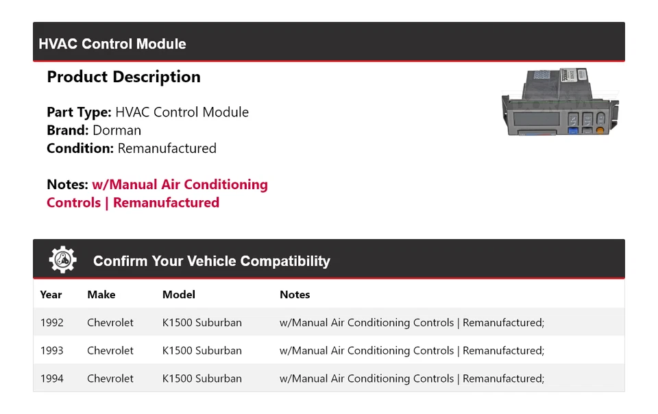 Módulo de control de climatización 1993 para Chevrolet K1500 Suburban Dorman 1992-1994 Foto 2 de 4