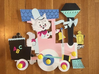 Vintage Golden Books Kitten Tales Wall Hook Coat Rack Nursery Kids Decor Train