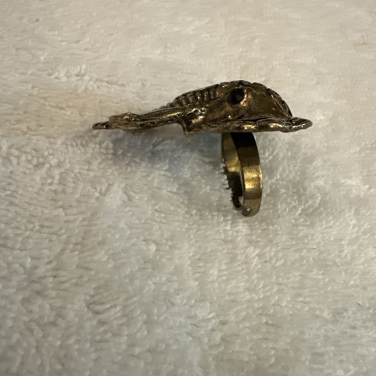 Vintage Statement Elephant Adjustable Ring Gold M… - image 4