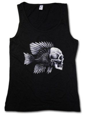 FISH SKULL DAMEN TANK TOP Fischen Fischer Fisch Skelett Angeln Angler Schädel