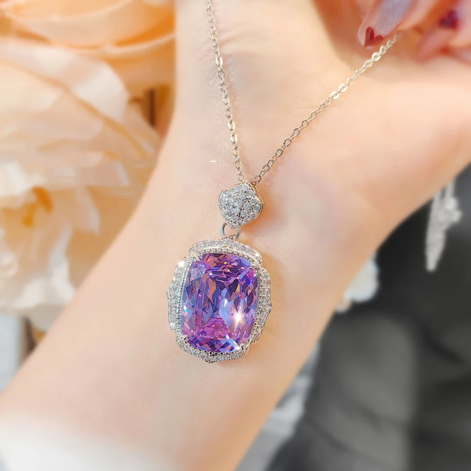 Nuevo Collar Colgante 20mm Grande Flor de Hielo Corte Morado Amatista Gemas Lujo Mujeres Foto 4 de 4