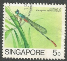 Singapore. 453a. 5c. Damselfly, Insects. Redraw. Used. 1986