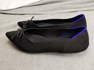Rothy's The Bow Point Womens 9.5 Black Knit Flats Classic Slip-On Washable