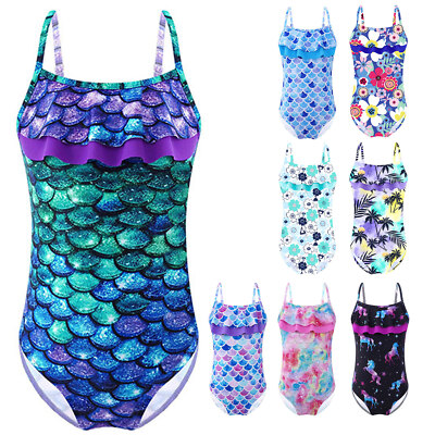 Kids Girls Swimsuit Floral Print Wetsuit Dancewear Swimwear Short Athletic Pool