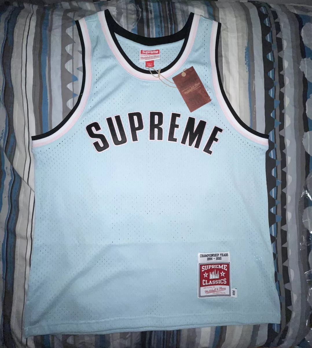 SUPREME MITCHELL & NESS BASKETBALL JERSEY (LIGHT BLUE) (MEDIUM) SS21