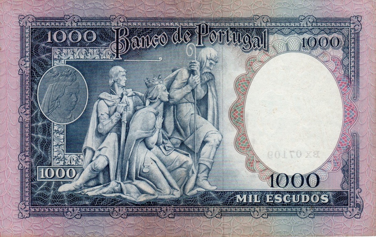 ◆ポルトガル 旧エスクード紙幣 1000 escudos◆ Portugal 1000 Escudos 1980 Prefix ELK Pedro Train FREE
