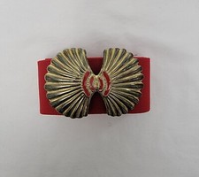 VINTAGE - RED ELASTIC STRETCH BELT 34" X 2" WITH GOLD METAL SEASHELL CLOSURE