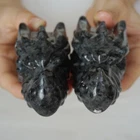 2 Pieces Natural Flashy Larvikite Labradorite Crystal Dragon Head Carving /