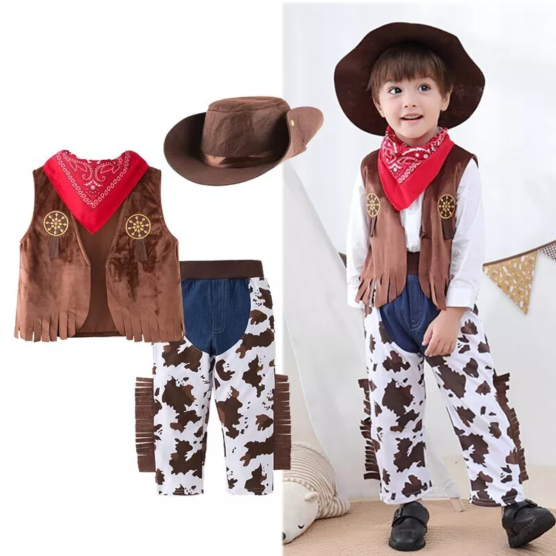 Disfraz De Vaquero Para Niños Cosplay Fiesta Chaleco Pantalones Bufanda  Sombrero